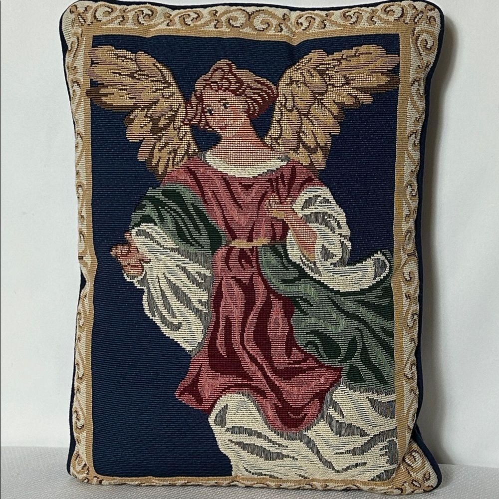 Angel Tapestry Pillow with Navy Background 16” X 12” Pillow Decorative Accent